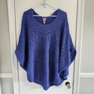 Chico’s Purple Large XL Crochet Knit Poncho Shawl Sweater Boho Coverup